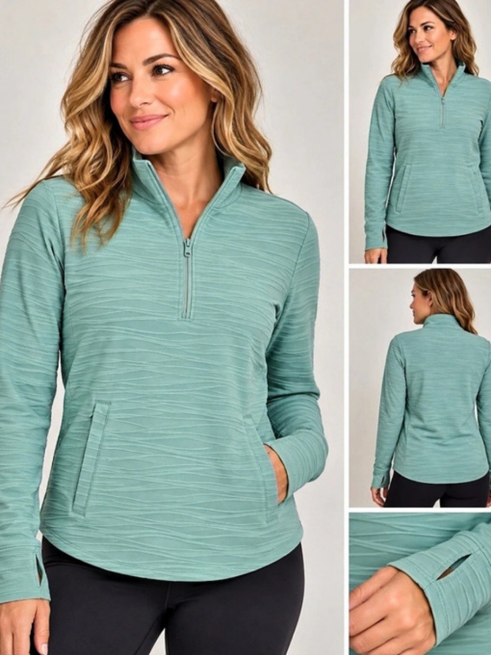 Tommy Bahama Canton Long Sleeve 1/4 Zip Womens Large Seafoam Tennis Pickleball